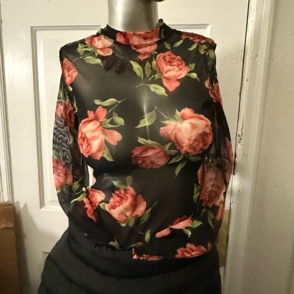 Floral Sheer Black body suit